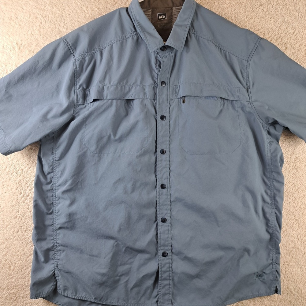 REI Shirt Mens Size XL Button-Front Vented Hiking Fishing Outdoors Logo